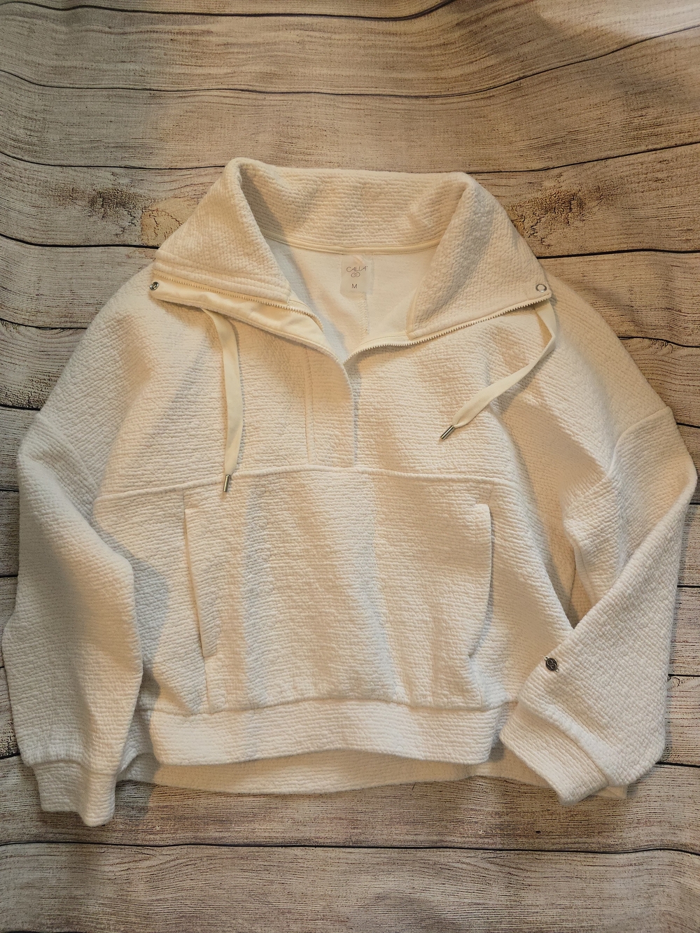 CALIA by Carrie Underwood Cream Half-Zip Textured Pullover Hoodie